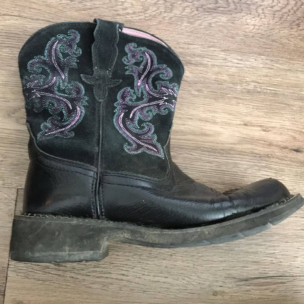 Ariat Black Ankle Boots with Embroidered Design